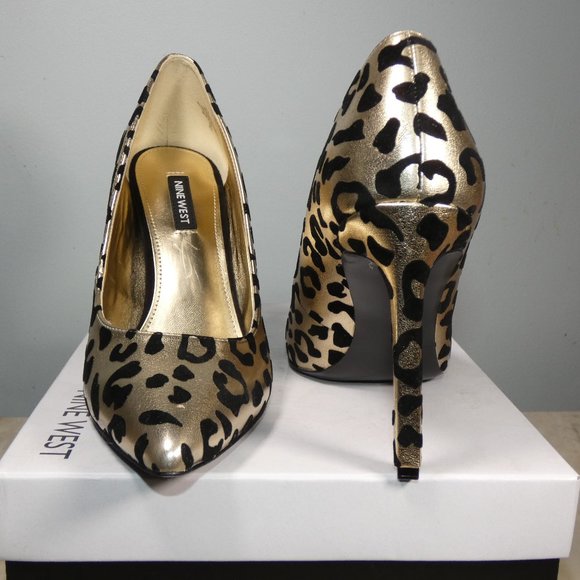 Sexy NINE WEST Women's Tatiana3 Stiletto Pumps Gold Leopard 8.5 - Picture 5 of 14